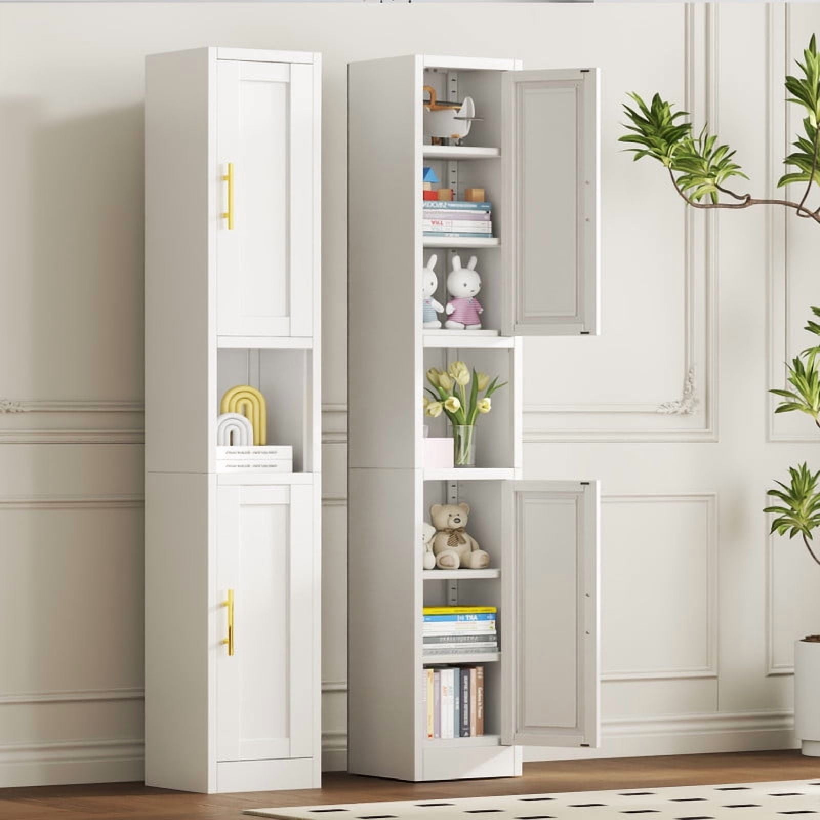 Ero 67" Metal Storage Cabinet with Lock, Tall Narrow Office File Cabinets with 2 Doors & 4 Adjustable Shelves