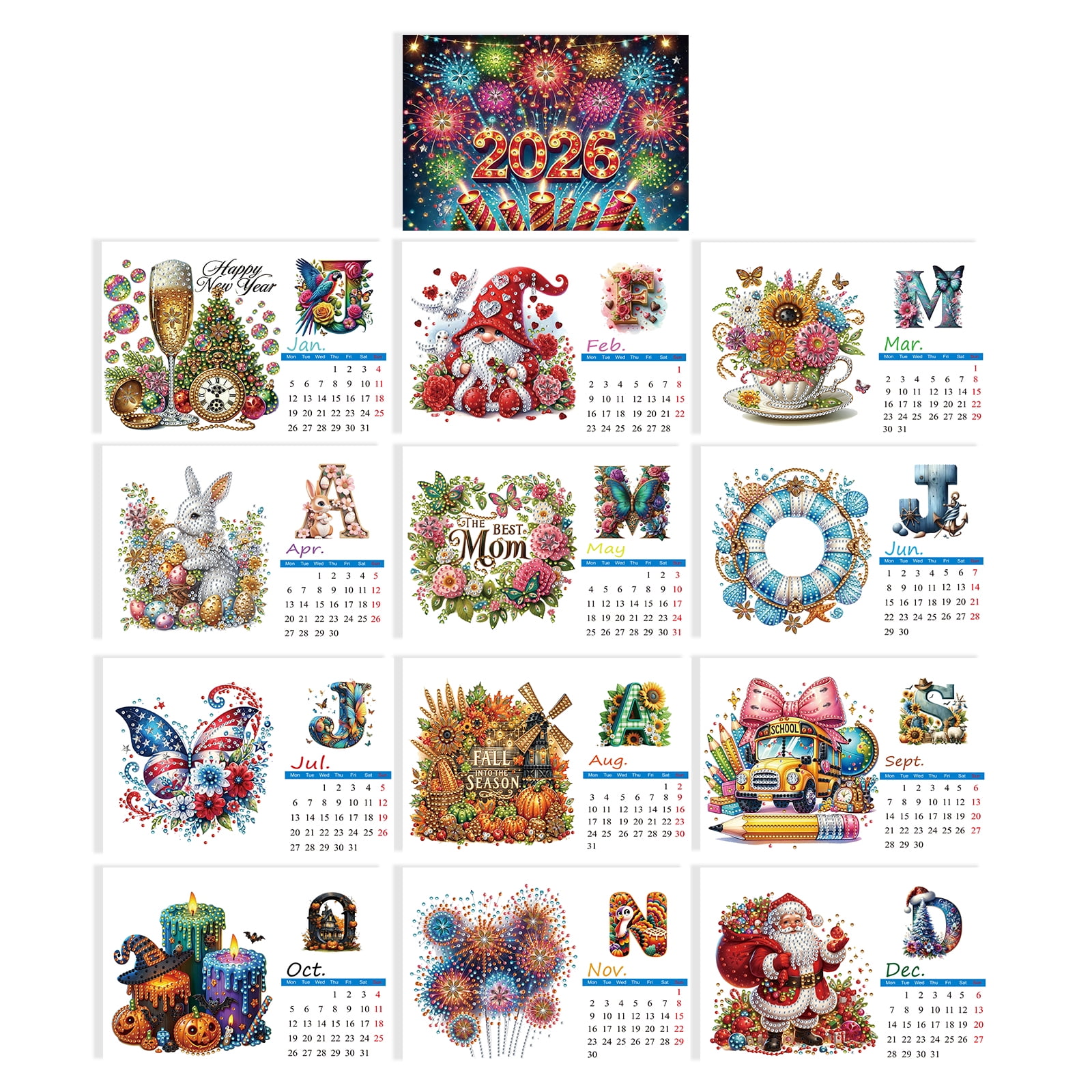 FLOPESN 2026 DIY Diamond Art Painting Desk Calendar,Monthly Flip Tabletop Calendar,Thick Paper with To Do List for Home Office Planning