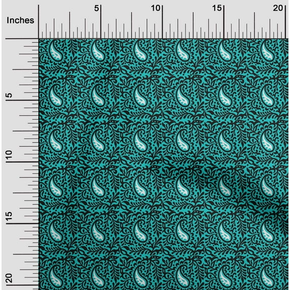 oneOone Cotton Silk Fabric Leaves & Paisley Block Print Sewing Fabric BTY 42 Inch Wide