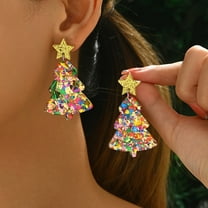 JUSIP Festive Christmas Tree-Shaped Earrings with Sparkling Star Topper - Colorful Acrylic, Stainless Steel Posts, Ideal Holiday Gift for Women, Christmas Earrings