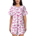 thumbnail image 1 of Fotbe Pink bows Conjunto de Pijama Estampado para Mujer, 2 Piezas, Ropa de Dormir con Camiseta de Manga Corta y Shorts Suaves-Medium, 1 of 6