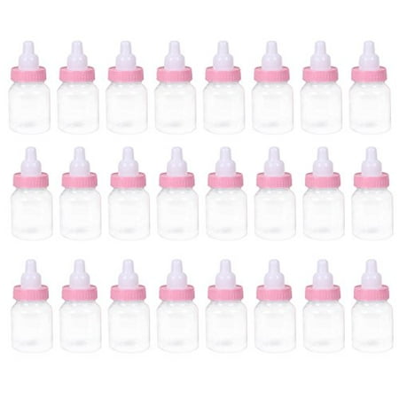 Cadeau De Douche De Biberon De 3 5 Pouces Mini Bouteille De Bonbons En Plastique Fournitures De Douche De Bebe Garcon Fille Nouveau Ne Bapteme Decor De Fete D Anniversaire Rose Lot De 24
