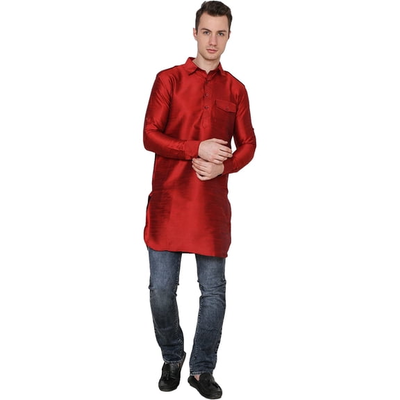 Royal Kurta Men's Silk Blend Pathani Kurta Maroon