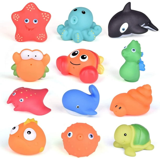 12 PCs Bath Toys Filled Easter Eggs with Assorted Sea Animals Squirter  Toys, Easter Basket Stuffers for Kids, Water toys for toddlers Party Favors  F-470 