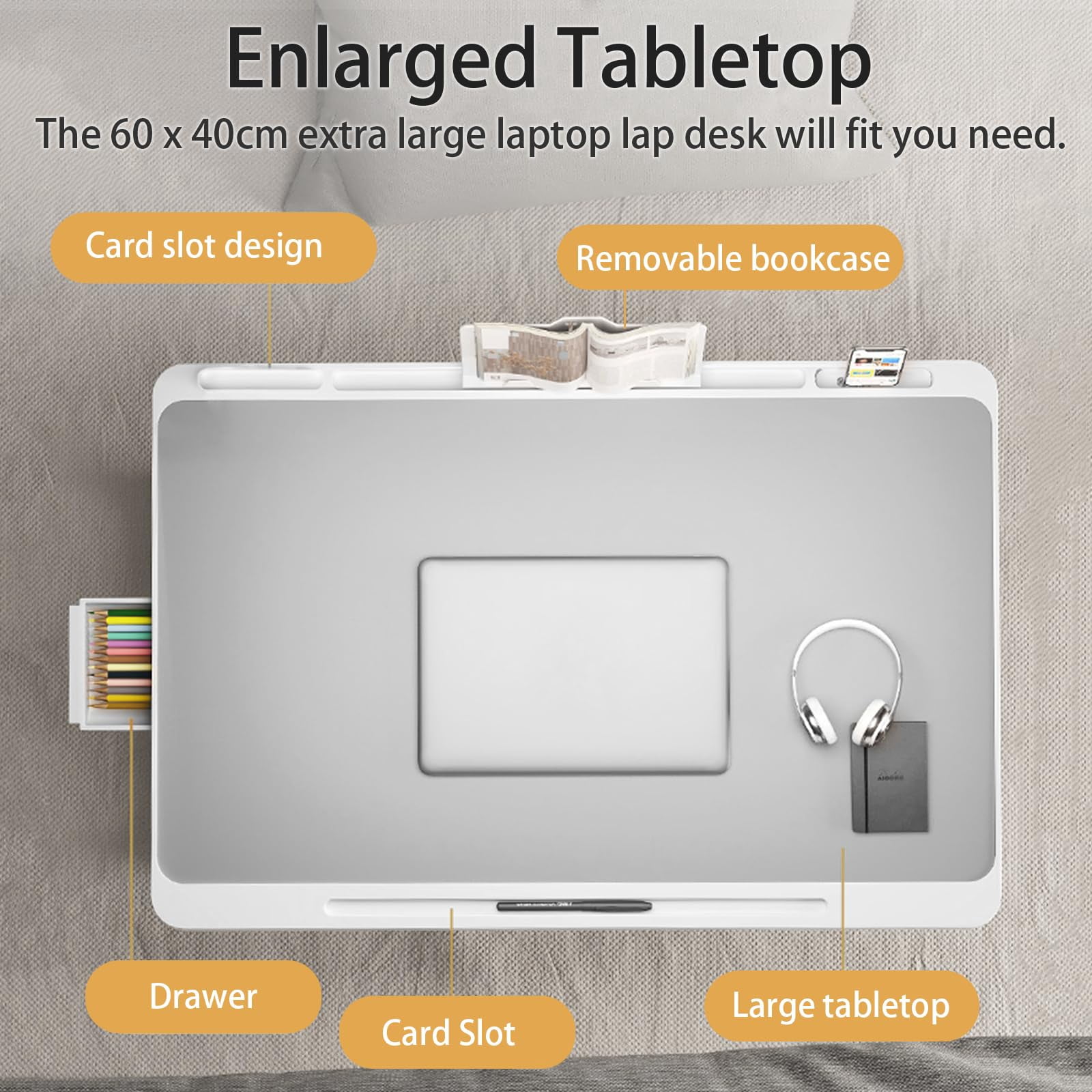 Extra Large 23 Inch Foldable Laptop Bed Desk With Storage Drawer & Bookstand  Portable Lap Tray Table For Sofa Couch Floor Multifunction Home Office