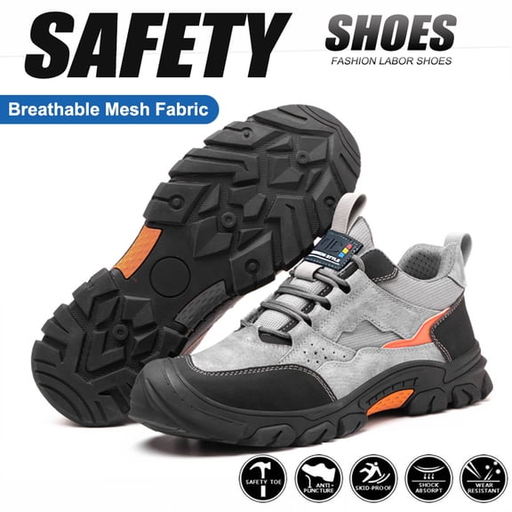 XQJ Men's Steel Toe Work & Hiking Shoes Industrial Construction Safety Toe Non Slip Shoes Lightweight Comfortable Size 8