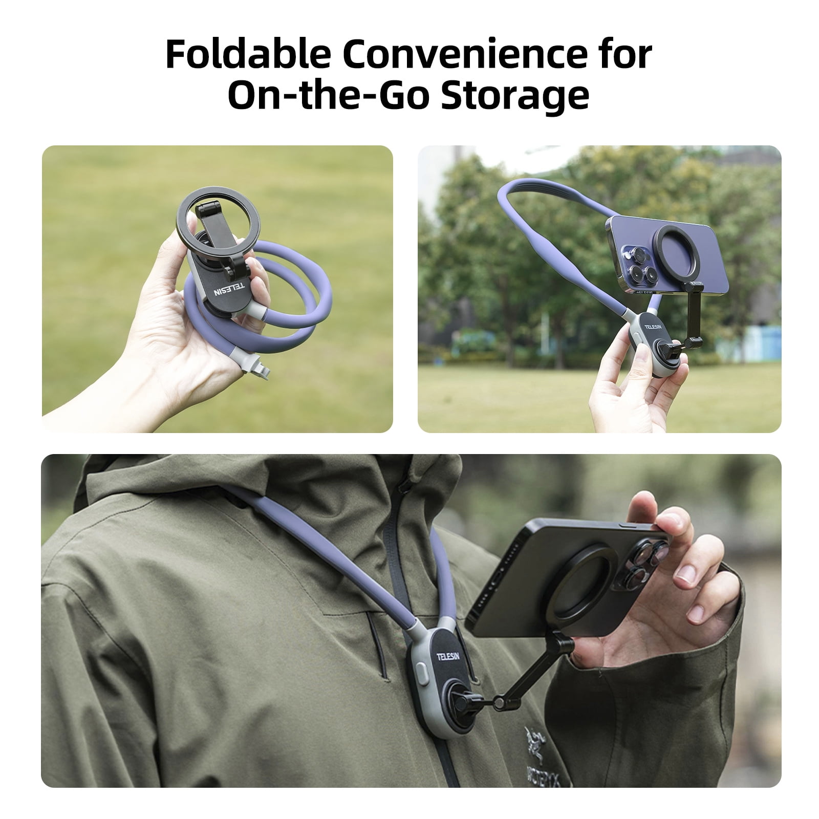 VIPQV Magnetic Neck Mount for Phones, Neck Cell Phone Holder POV/Vlog Selfie Mount Hand Free Phone Neck Holder Chest Stand Strap Video Recording for iPhone Android Phones, Blue