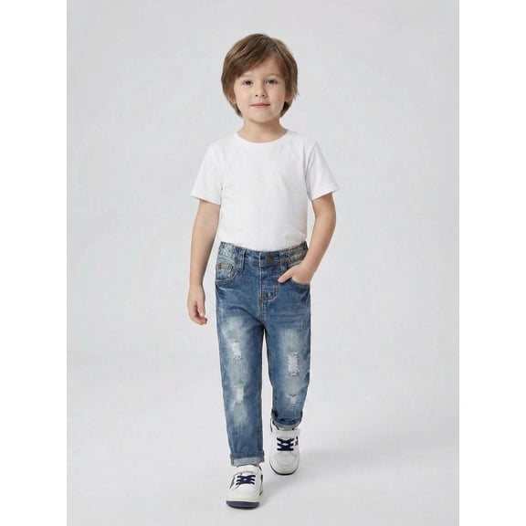 KIDSCOOL SPACE Baby Boys Girls Little Kid Elastic Ripped Jeans StoneWashed Pants,9-12 Months