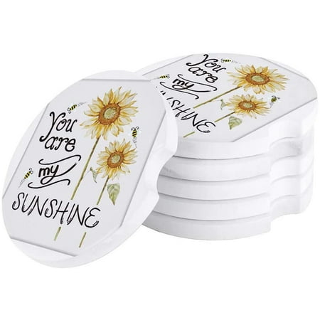 

ZHANZZK Sunflowers You Are My Sunshine Set of 2 Car Coaster for Drinks Absorbent Ceramic Stone Coasters Cup Mat with Cork Base for Home Kitchen Room Coffee Table Bar Decor