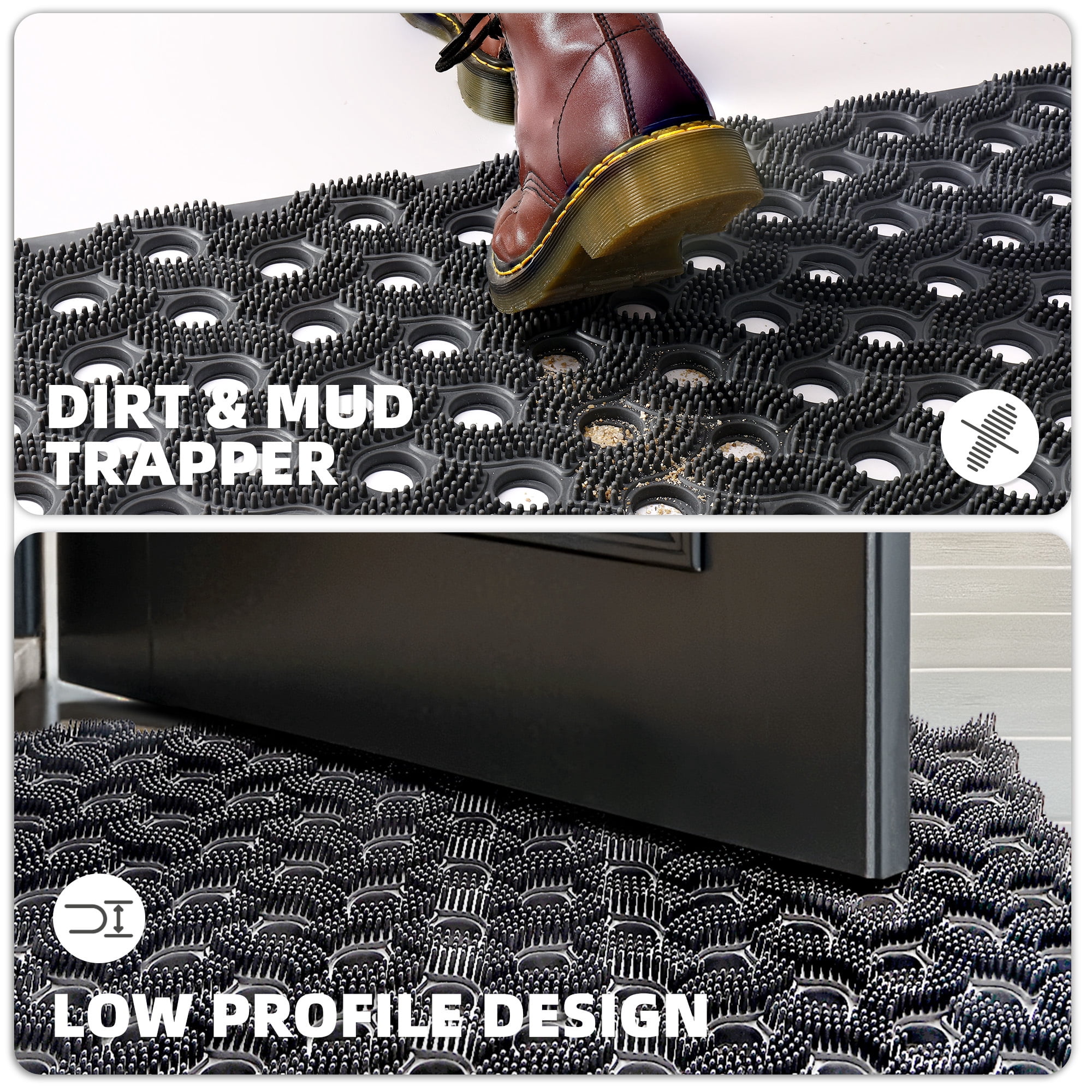 PABUBE Outdoor Doormat ,Durable Interlocking Welcome Mat, Dirt Trapper Rubber Mat and Non-Slip Low Pile Doormat for Entry Rug,Gray, 24" x 35"