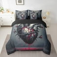 thumbnail image 2 of Homewish 3D Heart Print 7 Pieces Bedding Comforter Set,Spooky Valentines Day Full Bedding Set,Black Red Fitted Sheet Flat Sheet For Men Women,Ultra Soft Home Decor Reversible, 2 of 8