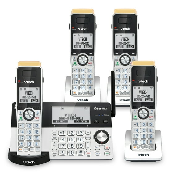 VTech IS8151-4 4 Handset Connect to Cell Answering System with Super Long Range, Black/Silver