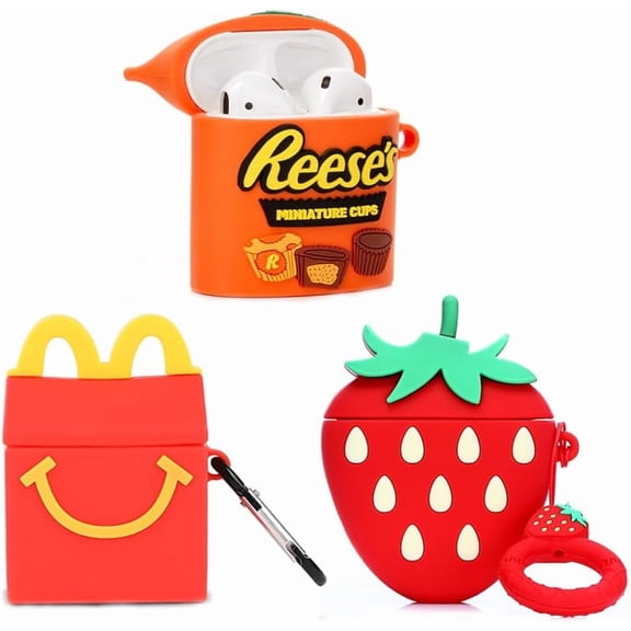 (3Pack) Case for Airpods 1 and Airpods 2, Silicone Airpods Case Protective Cover with Cute Funny Skin Design, with Keychain