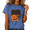 1-Blue, variant on Black Cat Jack O Lantern Washed Print T-Shirt Women's Playful Short Sleeve Crewneck Top