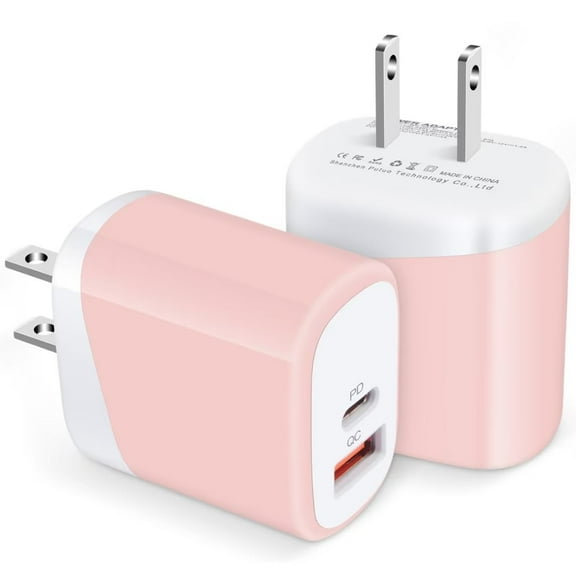 USB C Block Charger,2PCS ABCPOW 20W PD Type C Charger Block QC3.0 Dual USB Wall Charger Adapter Plug USB C Brick Power Delivery Fast Charge Quick Charging Charger Block,Pink