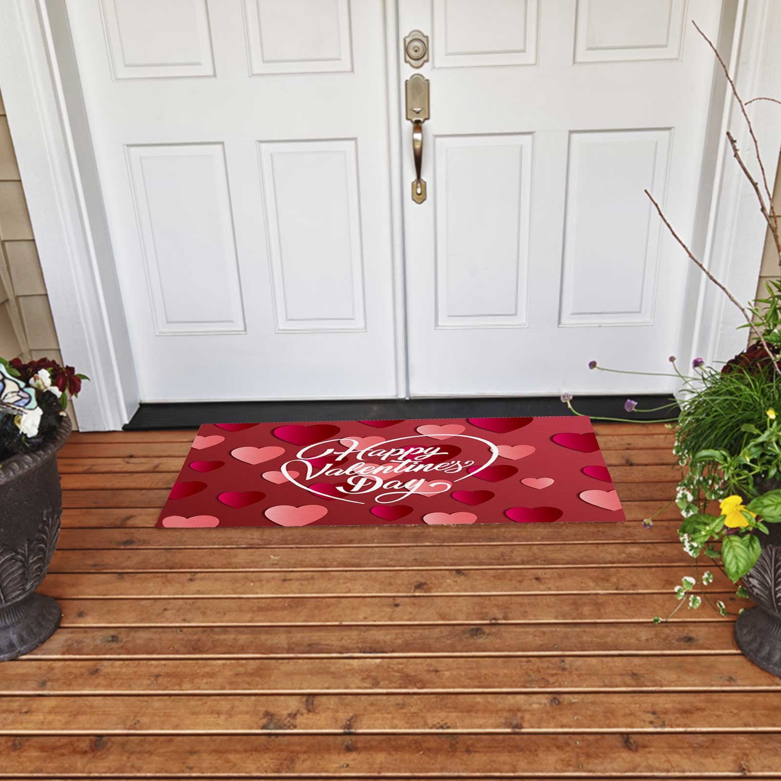 WUJDF Valentine's Day Welcome Door Mat Seasonal Holiday Anniversary Wedding Home Decorations Non Slip Rugs Washable Winter Holiday Doormat (1Pc/27.5"X15.7")