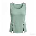 thumbnail image 4 of cocolona Summer Striped Tank Tops for Women Crew Neck Sleeveless Split Hem Button Shirts Trendy Casual Solid Color Blouses, 4 of 6