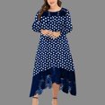 thumbnail image 2 of Vestido de fiesta de manga larga con estampado de punto ondulado de empalme de encaje con dobladillo Irregular y cuello redondo Sexy para mujer de talla grande Fridja  NMB2113, 2 of 9