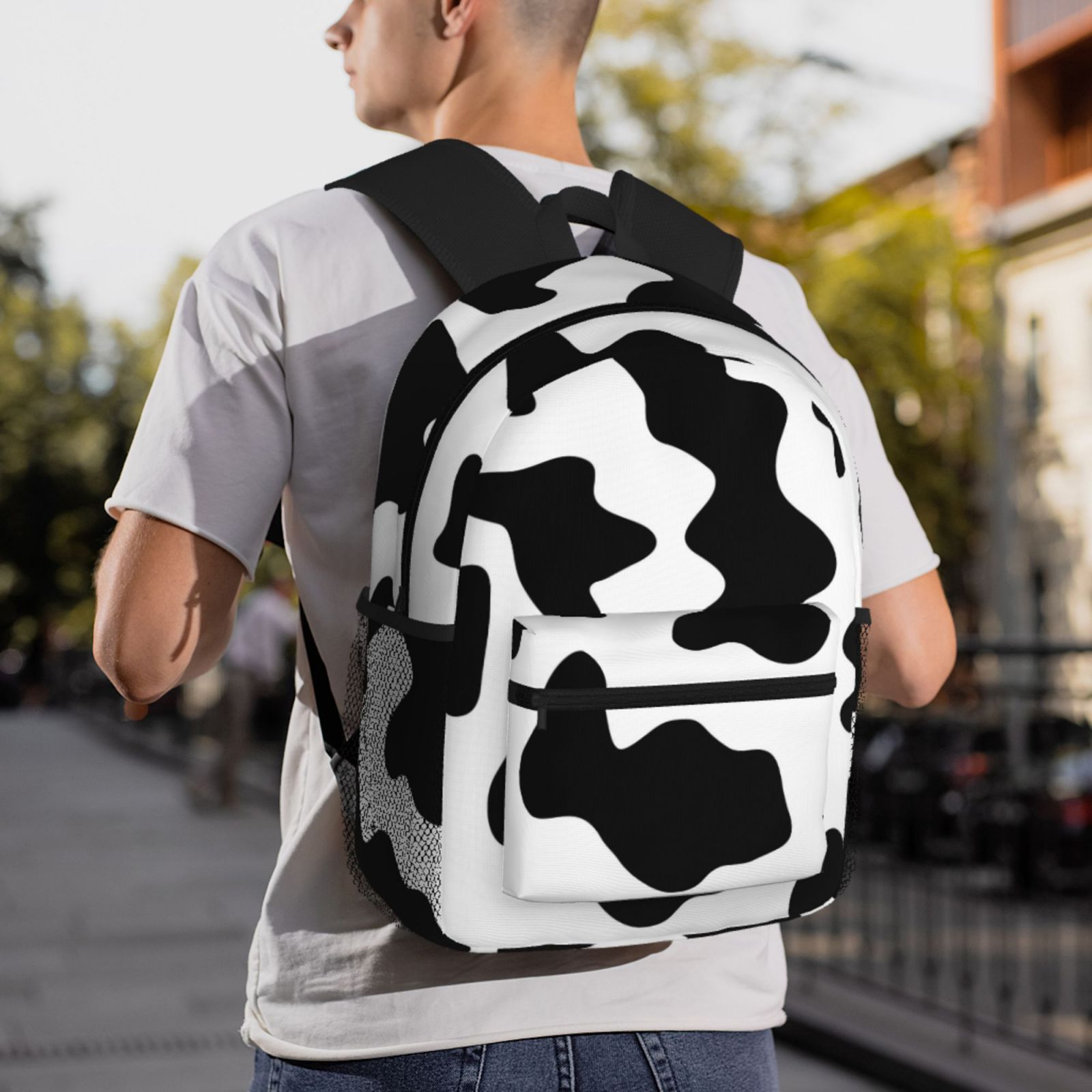 Vsdgher Milk Cow Print Unisex Large Capacity Bookbag Schoolbag Casual Daypack for High School/College/Teens/Travel/Work