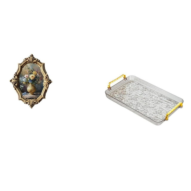 Marco De Fotos De Resina Vintage Y Plato De Postre, Bandeja Para Mesa De Centro Con Asa Para Manualidades, Almacenamiento De Joyas Y Decoración De Paredes Del Hogar.