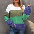 thumbnail image 3 of Oversized Knit Sweaters Womens Trendy Striped Crewneck Long Sleeve Pullover Tops Colorblock Casual Sweatshirt (S, Green), 3 of 7