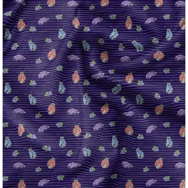 Soimoi Blue Japan Crepe Satin Fabric Insect Fabric Prints by Yards 42 Inch Wide