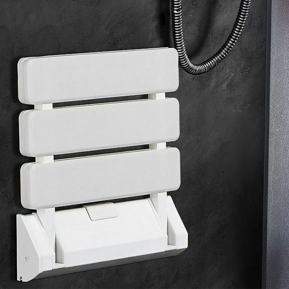 High Load Capacity Foldable Shower Seat, Wall Mounted Non-Slip Bathroom Seat Ergonomic Design For Spa Sauna With Space Saving Minimalist Design (White)