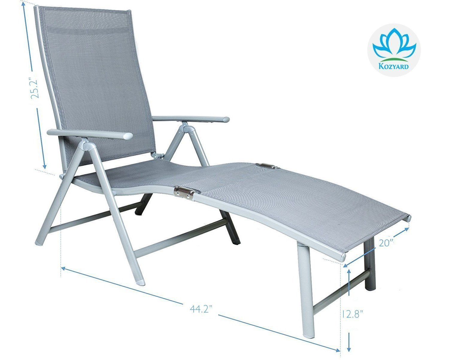 Kozyard Aluminum Beach Yard Pool Adjustable Chaise Lounge Chair ( Gray, 2 Packs) - image 4 of 7