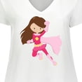 thumbnail image 4 of Inktastic Superhero Girl, Cute Girl, Brown Hair, Pink Cape Women's Plus Size V-Neck T-Shirt, 4 of 5