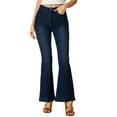 thumbnail image 5 of INSPIRE CHIC Women's Flare Vintage High Waist Stretch Long Pants Bell Button Jeans S Deep Blue, 5 of 6
