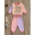 thumbnail image 5 of Hirigin Toddler Baby Girl Clothes 1T 2T 3T 4T 5T Fall Winter Outfits Funny Letter Long Sleeve Contrast Color Sweatshirt and Pants Sets, 5 of 8