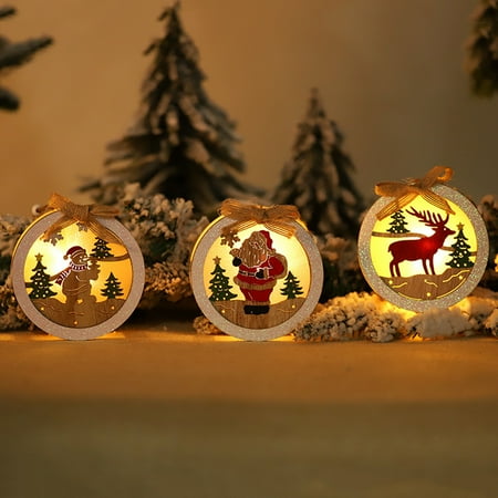 

Sunsunrise Wooden Round Star Santa Snowman LED Lamp Pendant Hanging Christmas Tree Decor