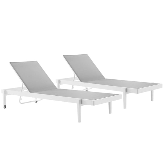 Modway Charleston Patio Aluminum Chaise Lounge Chair in White Gray (Set of 2)
