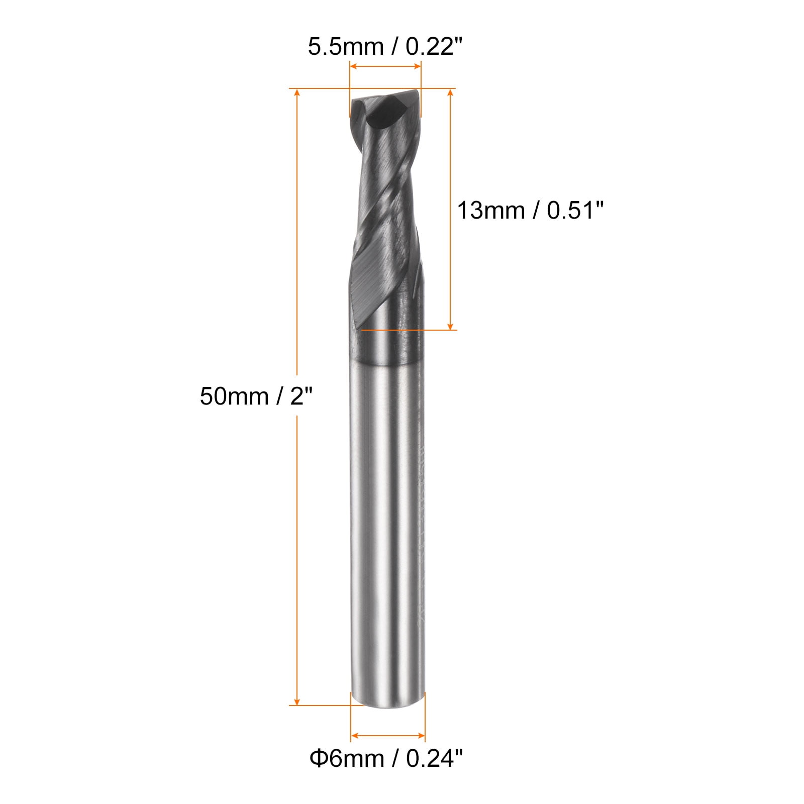 Uxcell 5.5mm x 13mm x 6mm x 50mm Solid Carbide AlTiN Coated 2 Flutes Square End Mill Milling Bit
