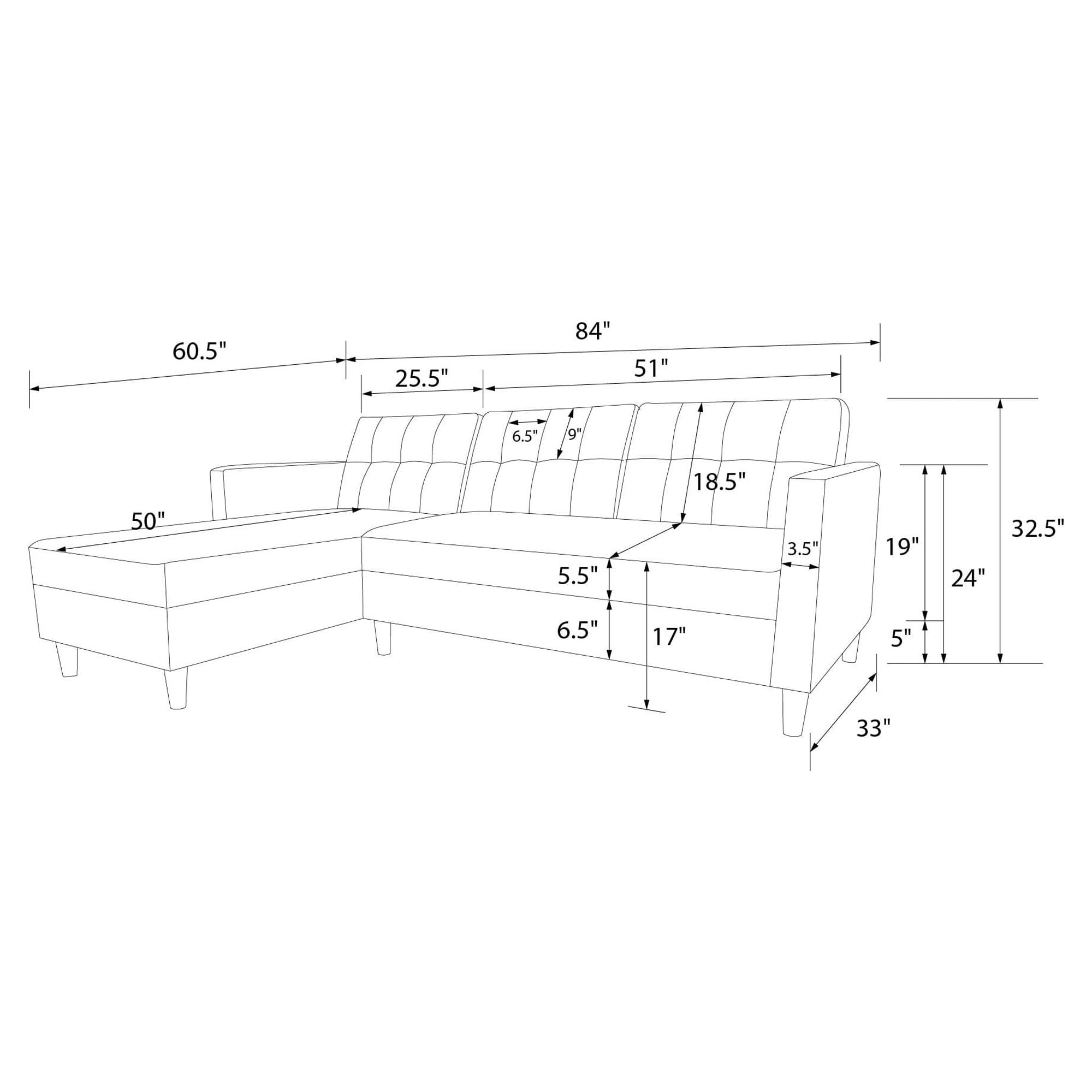 DHP Hartford Storage Reversible Sectional Futon with Chaise, Tan Chenille