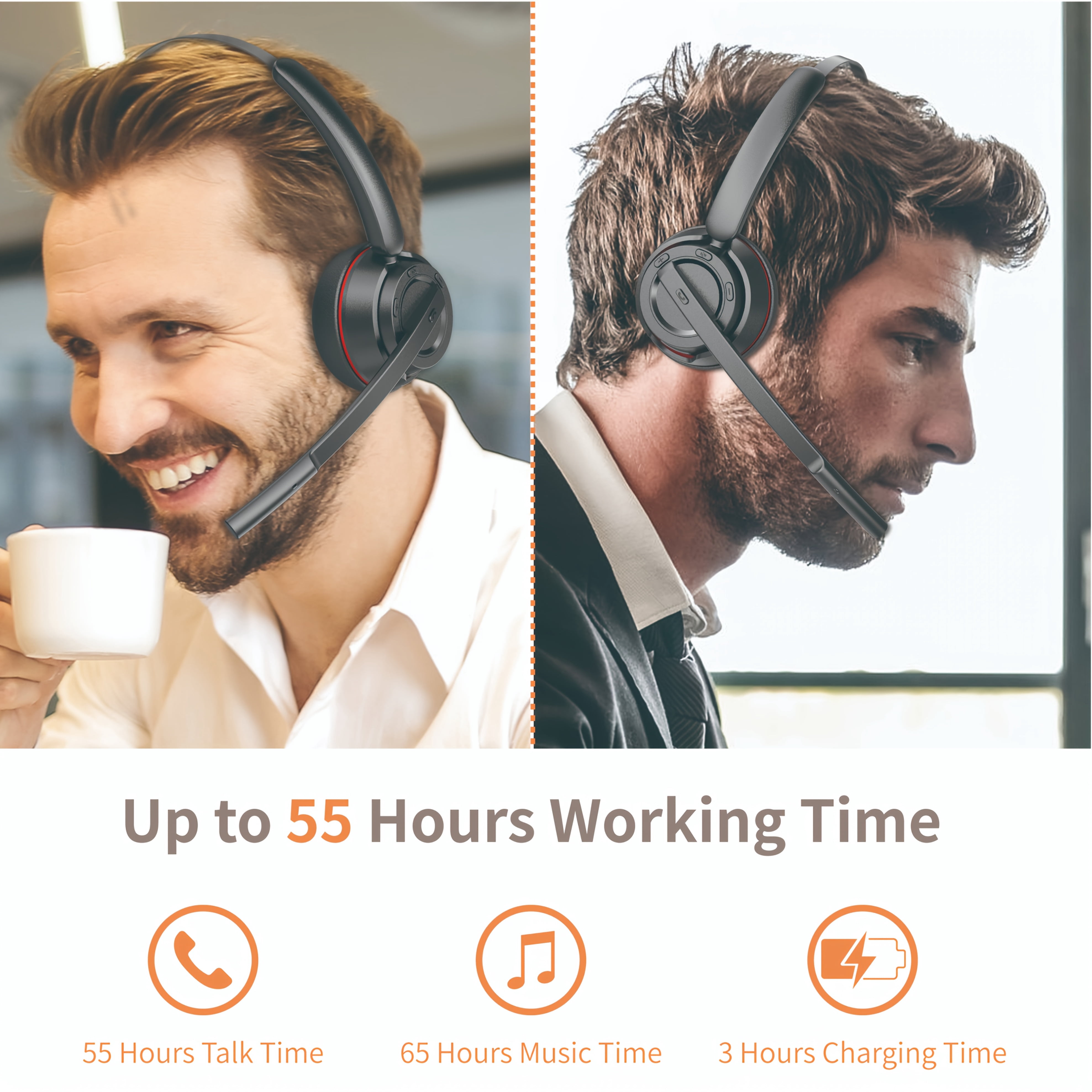 Bluetooth Headset, Trucker Bluetooth Headset with AI Noise Cancellation Microphone & Mute Button, Trucker Headphones with 55 Hrs Working Time, 5.2 Multitasking for Truck Drivers/Phone