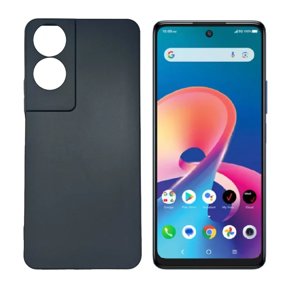 For TCL K11 T432W TPU 1-Piece Flexible Skin Cover Cell Phone Case   Tempered Glass - Black