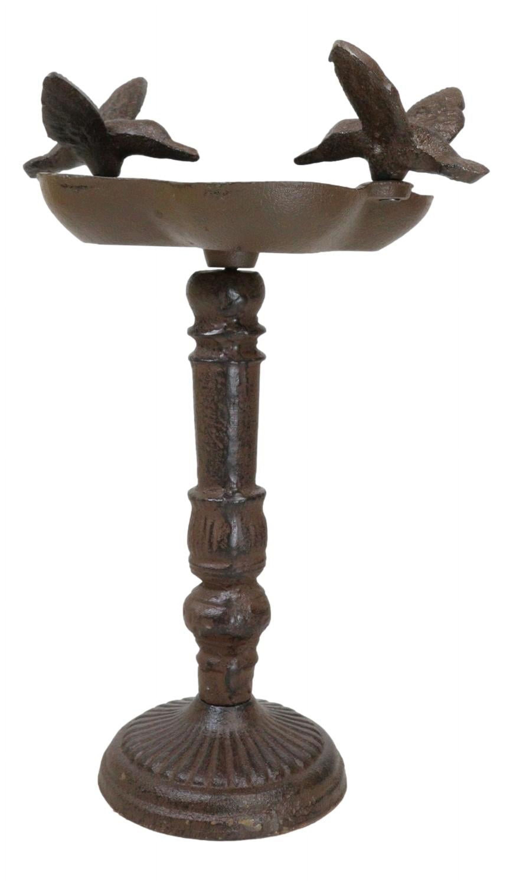 Rustic Cast Iron Hummingbirds Perching On Ornate Garden Bird Feeder Bath 11"H