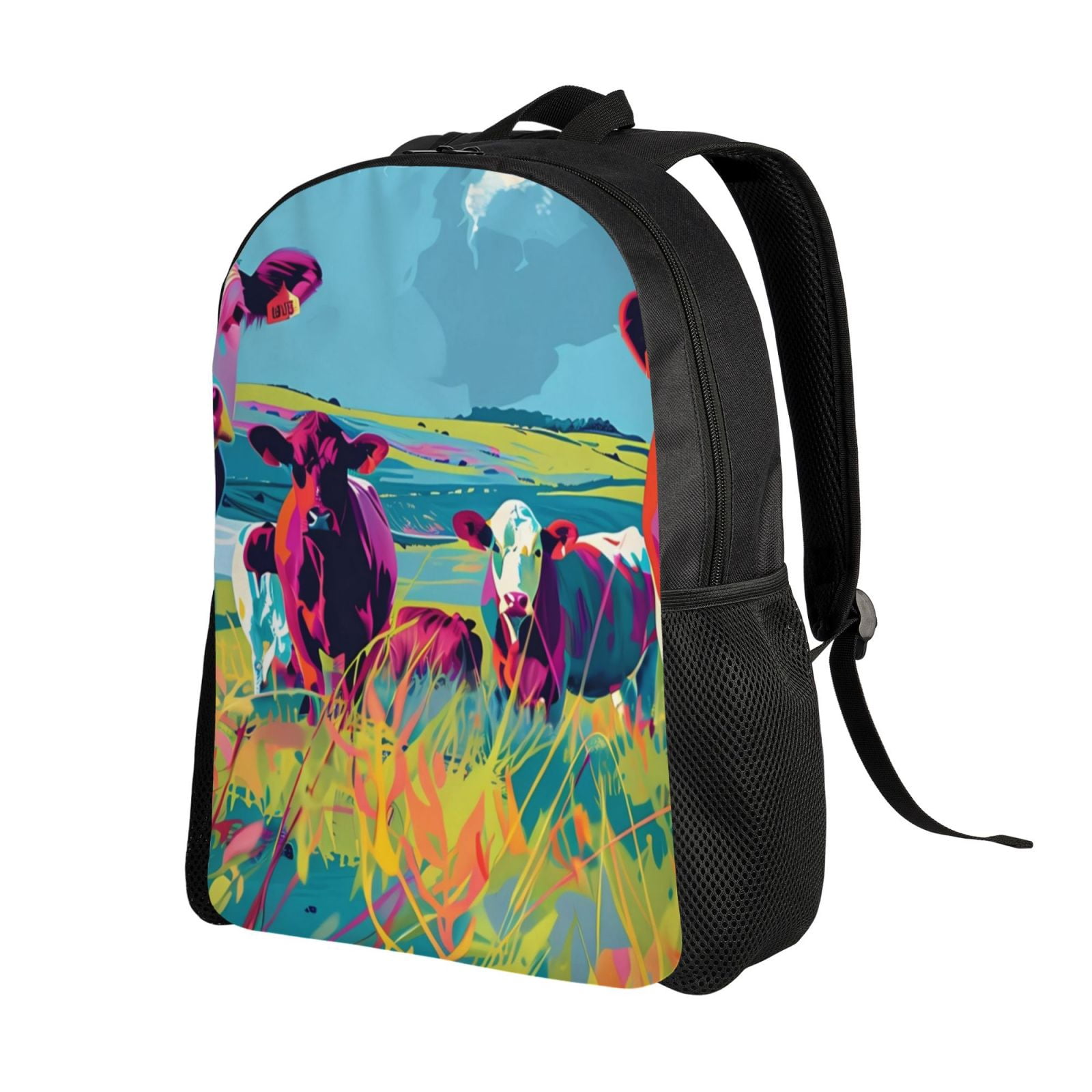 Xecao Pop Art Colorful Cows Print School Backpack with Laptop Compartment Small Travel Laptop Backpack for Women Men Waterproof College Backpack Simple School Bag