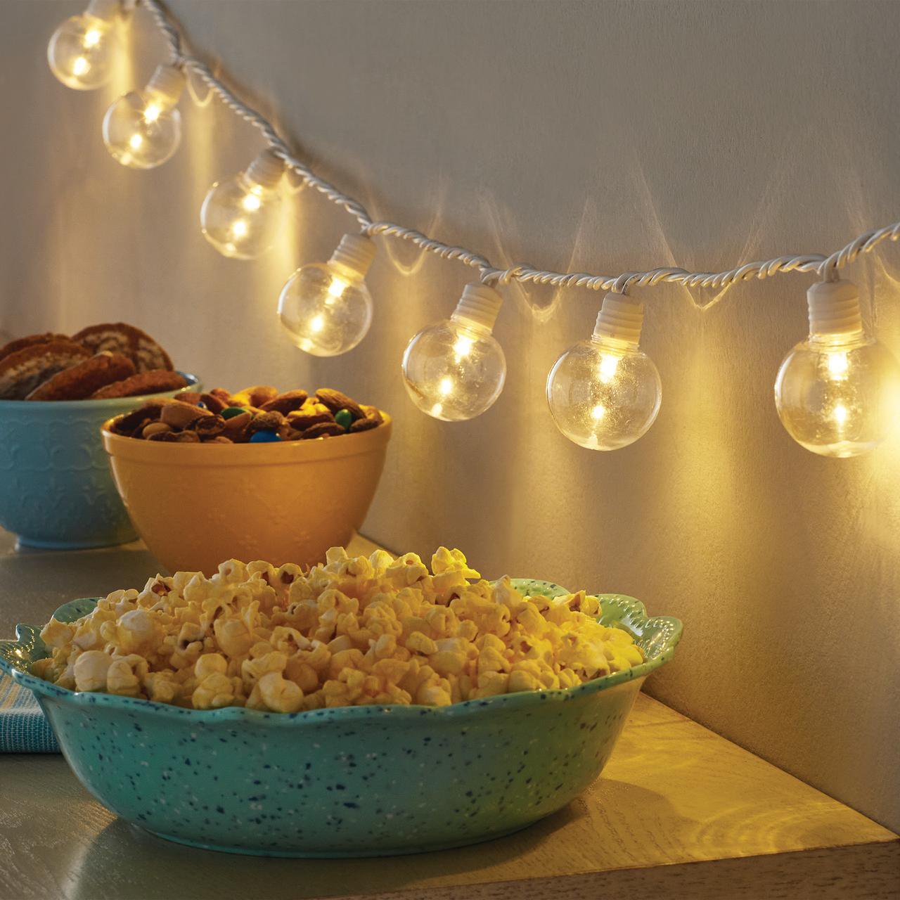 Mainstays 20-Count Indoor Outdoor Warm White LED G40 Globe Lights, with White Wire