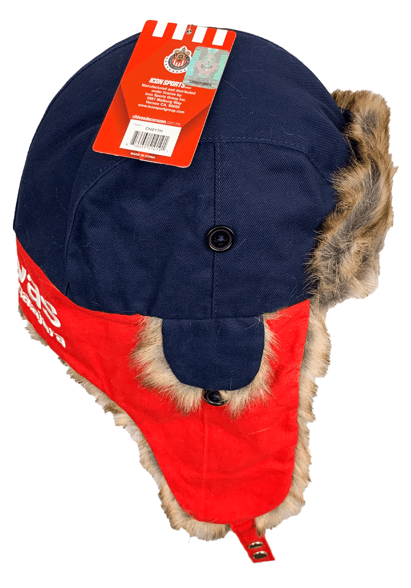 Icon Sports Chivas Trapper Hat, Navy Red Faux Fur, 100% Cotton, OSFM