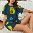 thumbnail image 4 of "Wukai Avocado in Space Women's Pajama Set - Short-Sleeve Top and Shorts with Elastic Waistband and Pockets for Loungewear, Yoga, and Casual Wear-, 4 of 8