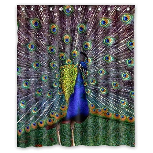HelloDecor Peacock Shower Curtain Polyester Fabric Bathroom Decorative