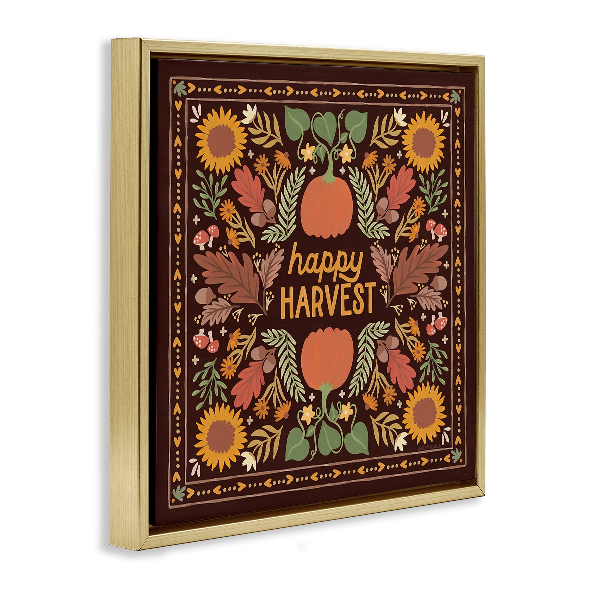 Stupell Industries Happy Harvest on Brown Landscape Painting Gold Floater Framed Art Print Wall Art, 25 x 25