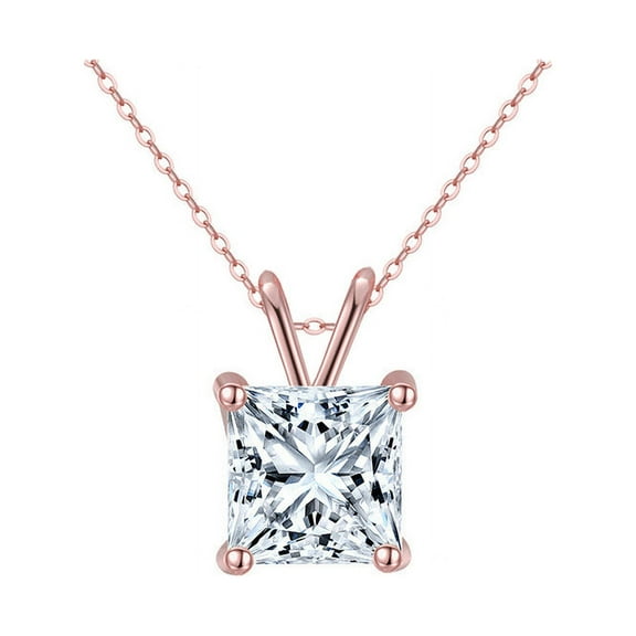 Bonjour Jewelers 18K Rose Gold 2 Carat Created White Sapphire Princess Stud Necklace Plated 18 Inch