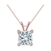 Bonjour Jewelers 18k Rose Gold 1 Carat Square Cut Moissanite Solitaire Pendant Necklace Plated