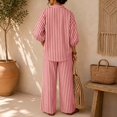 thumbnail image 6 of Womens Striped Set 2 Piece Outfits 3/4 Puff Sleeve V Neck Top and Drawstring High Waist Palazzo Pants, L, 6 of 6