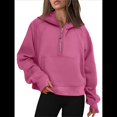 thumbnail image 4 of Sudadera con Capucha para Mujer, de Larga, Corta, con Media Cremallera y Bolsillos con Orificio para el Pulgar. Rosa Roja L, 4 of 6