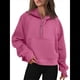 thumbnail image 4 of Sudadera con Capucha para Mujer, de Larga, Corta, con Media Cremallera y Bolsillos con Orificio para el Pulgar. Rosa Roja XL, 4 of 6