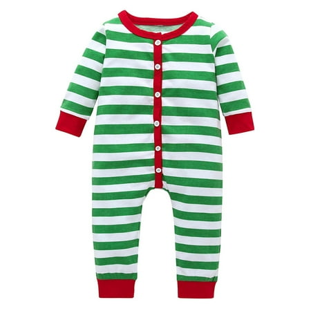Shbidsxia Infant Unisex Christmas Romper Striped Long Sleeve Homewear Pajamas